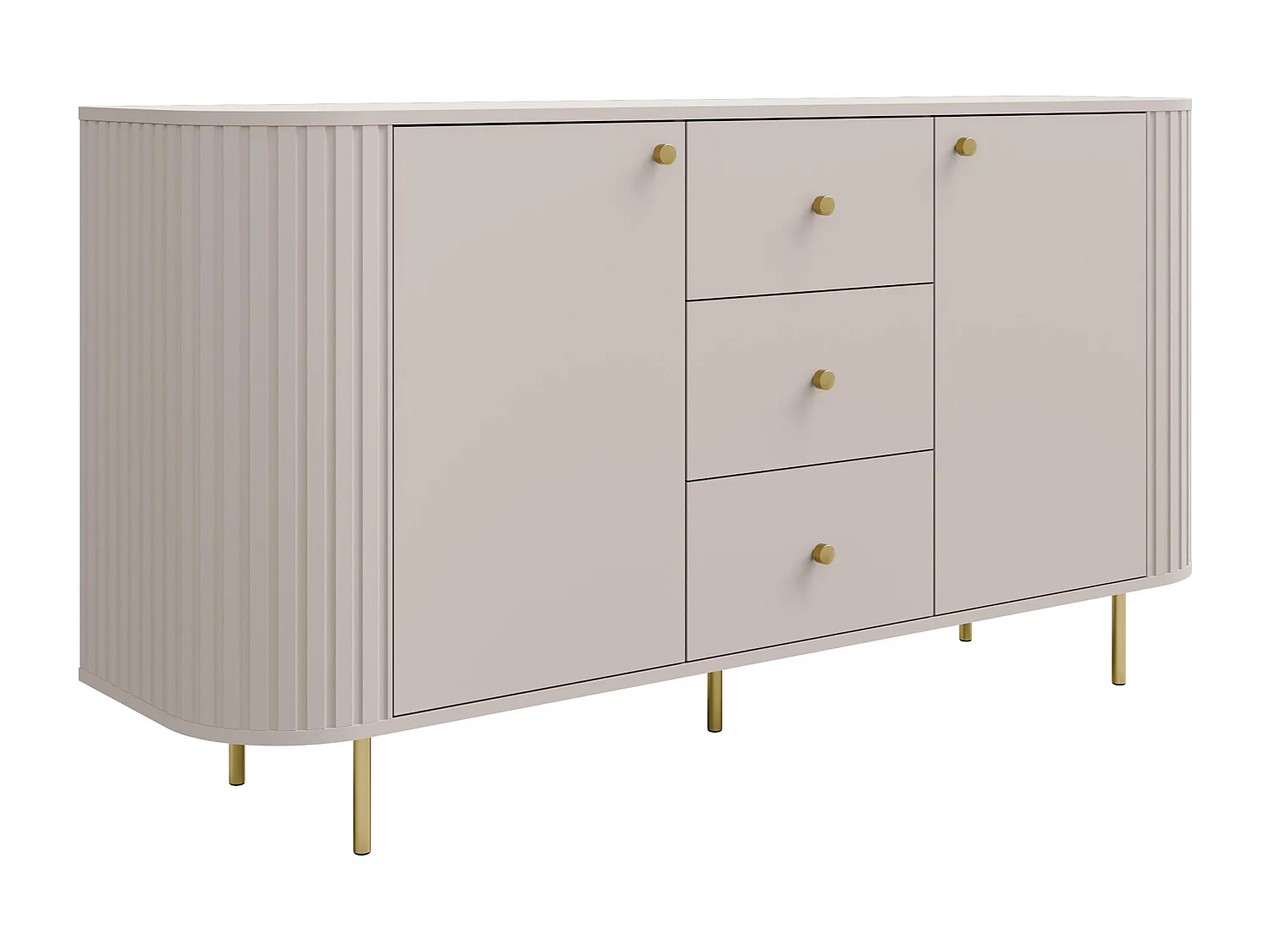 AX LIVING Commode Halay beige 2 portes 3 tiroirs façade rainurée 165 cm