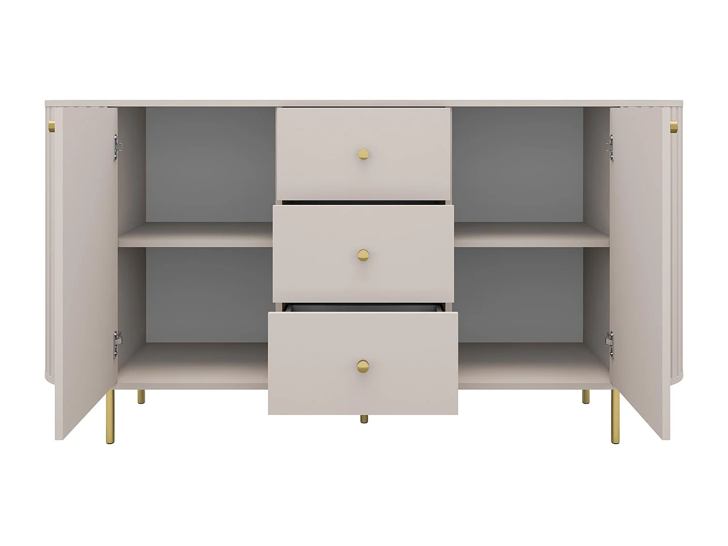 AX LIVING Commode Halay beige 2 portes 3 tiroirs façade rainurée 165 cm