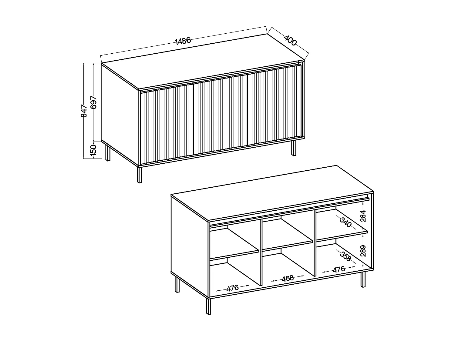 AX LIVING Buffet BODRUM 3 portes 149 cm chêne Evoke