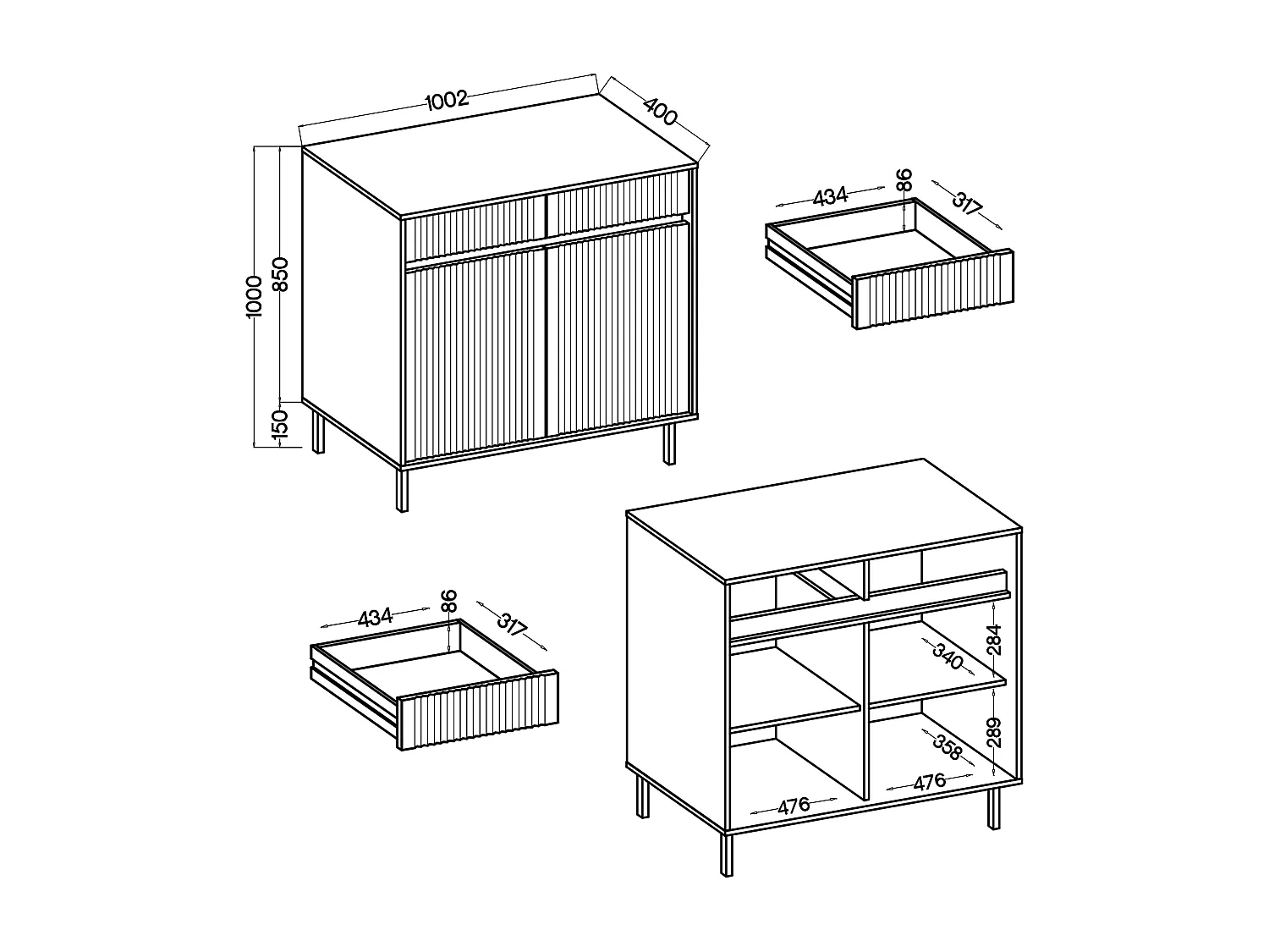 AX LIVING Buffet BODRUM 2 portes 2 tiroirs 100 cm chêne Evoke
