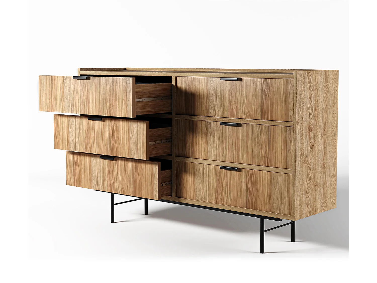 AX LIVING Nordiva Commode 150 cm avec tiroir Hikora Natur bois moderne