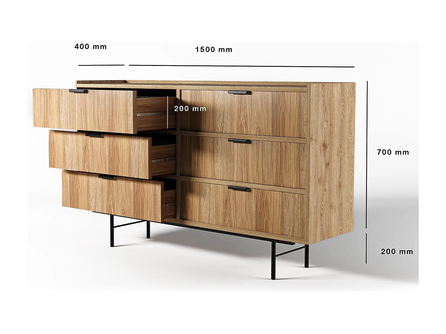 AX LIVING Nordiva Commode 150 cm avec tiroir Hikora Natur bois moderne