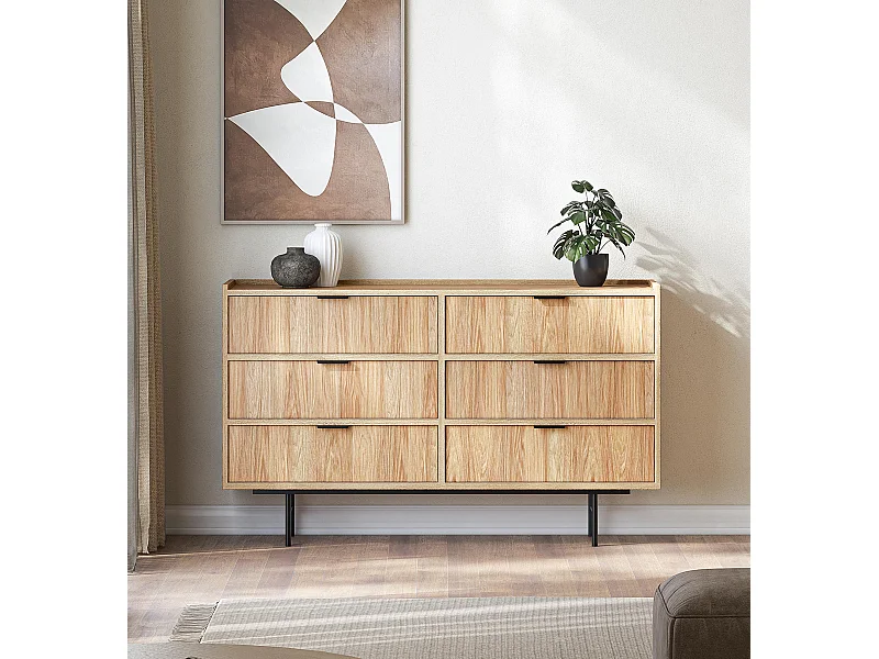 AX LIVING Nordiva Commode 150 cm avec tiroir Hikora Natur bois moderne