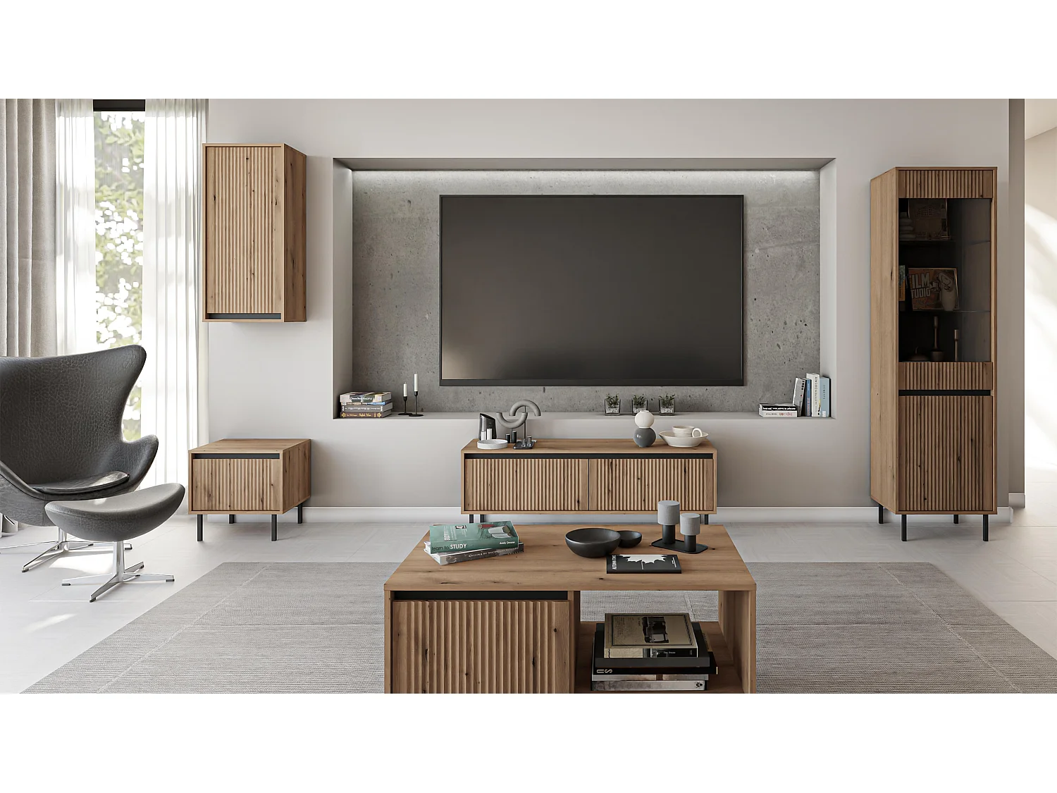 AX LIVING Meuble mural BODRUM 1 porte 46 cm chêne Evoke