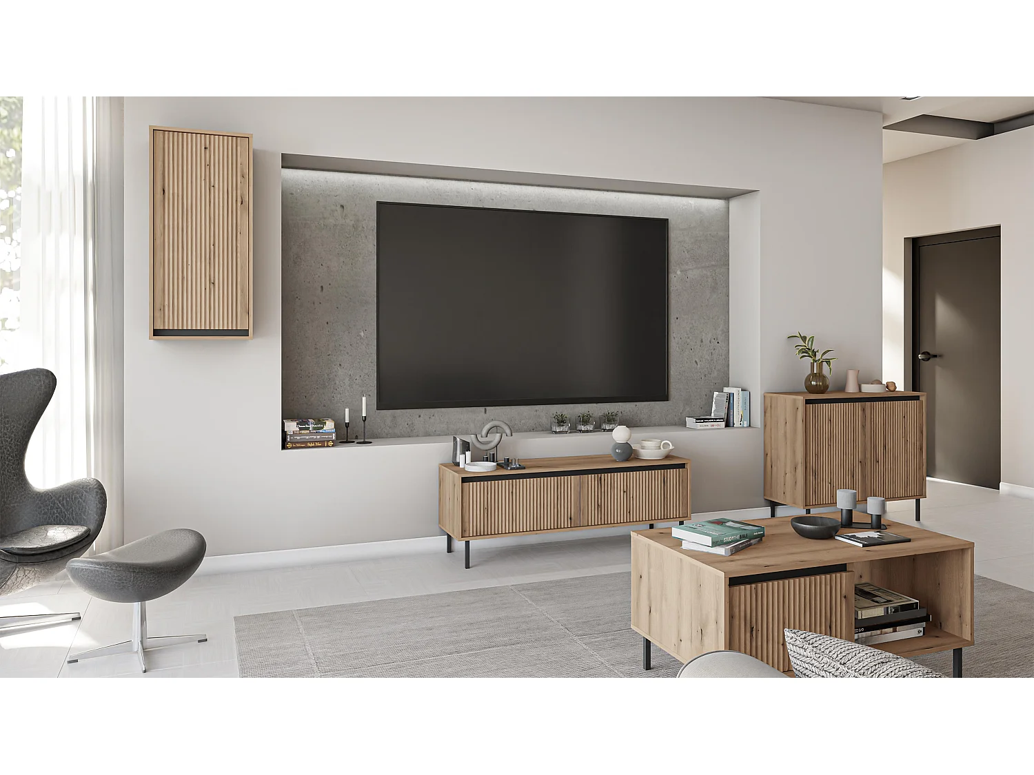 AX LIVING Meuble mural BODRUM 1 porte 46 cm chêne Evoke