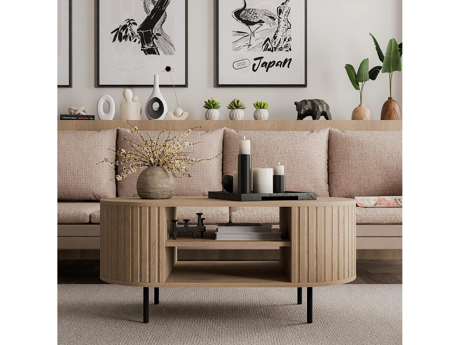 AX LIVING Salontafel Halay eiken Cremona ribbelstructuur 100 cm ronde randen