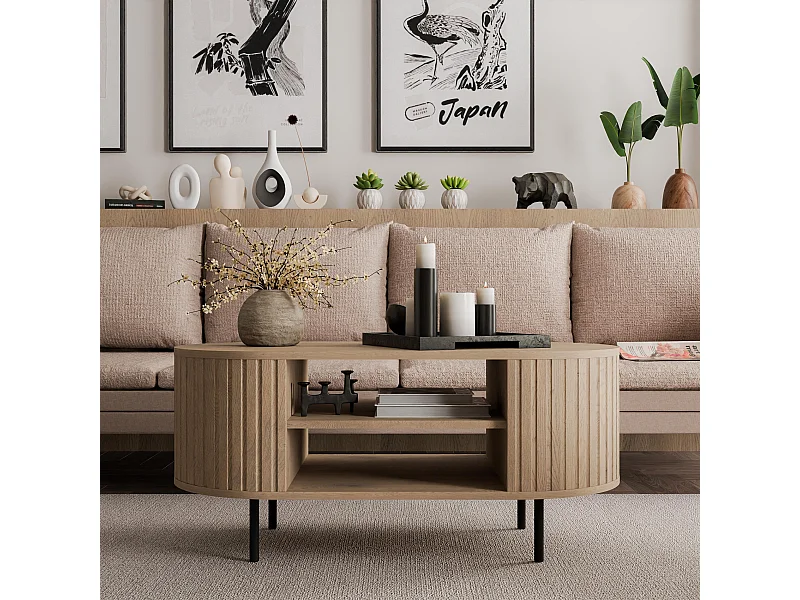 AX LIVING Salontafel Halay eiken Cremona ribbelstructuur 100 cm ronde randen