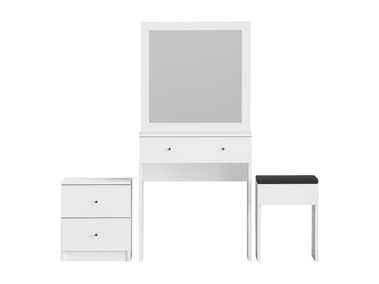 Schminktisch-Set aus weißem Holz "Nice" mit Spiegel, Hocker und 3 Schubladen – 65x35x139 cm, elegantes Design und praktischer Stauraum