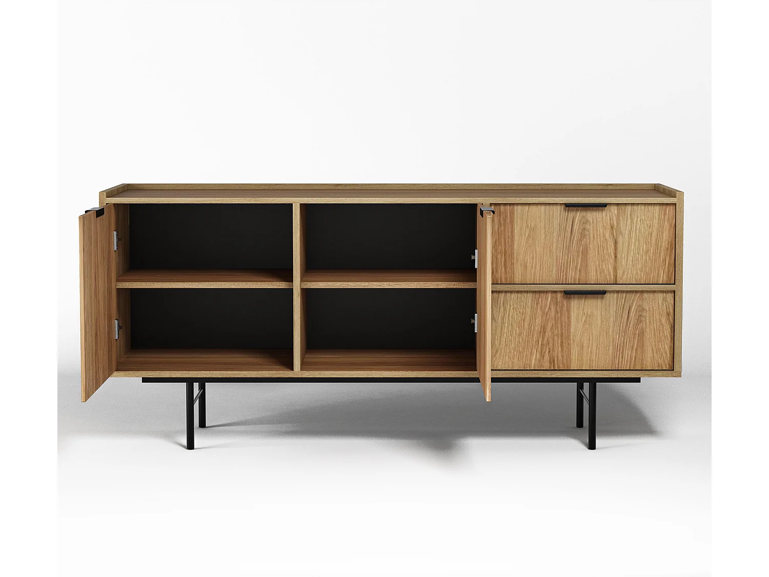 AX LIVING Nordiva Buffet 150 cm avec tiroir Hikora Natur bois