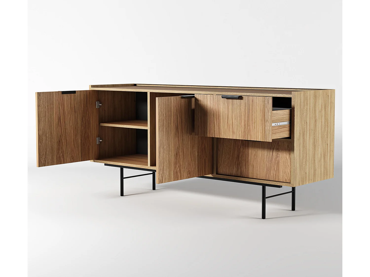 AX LIVING Nordiva Buffet 150 cm avec tiroir Hikora Natur bois