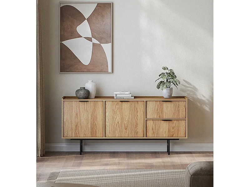 AX LIVING Nordiva Buffet 150 cm avec tiroir Hikora Natur bois