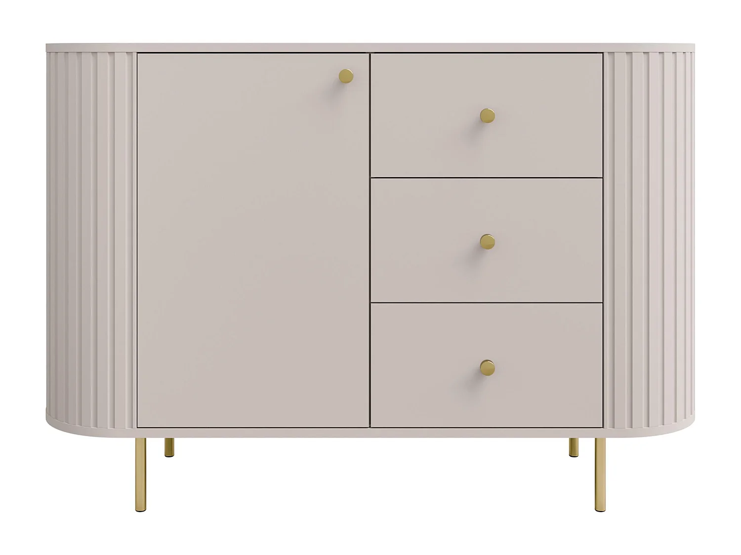 AX LIVING Commode Halay beige 1 porte 3 tiroirs façade rainurée 123 cm