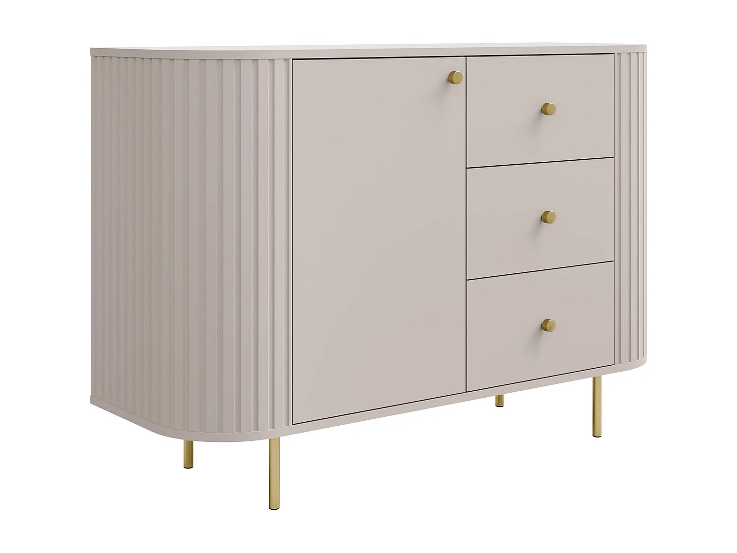 AX LIVING Commode Halay beige 1 porte 3 tiroirs façade rainurée 123 cm