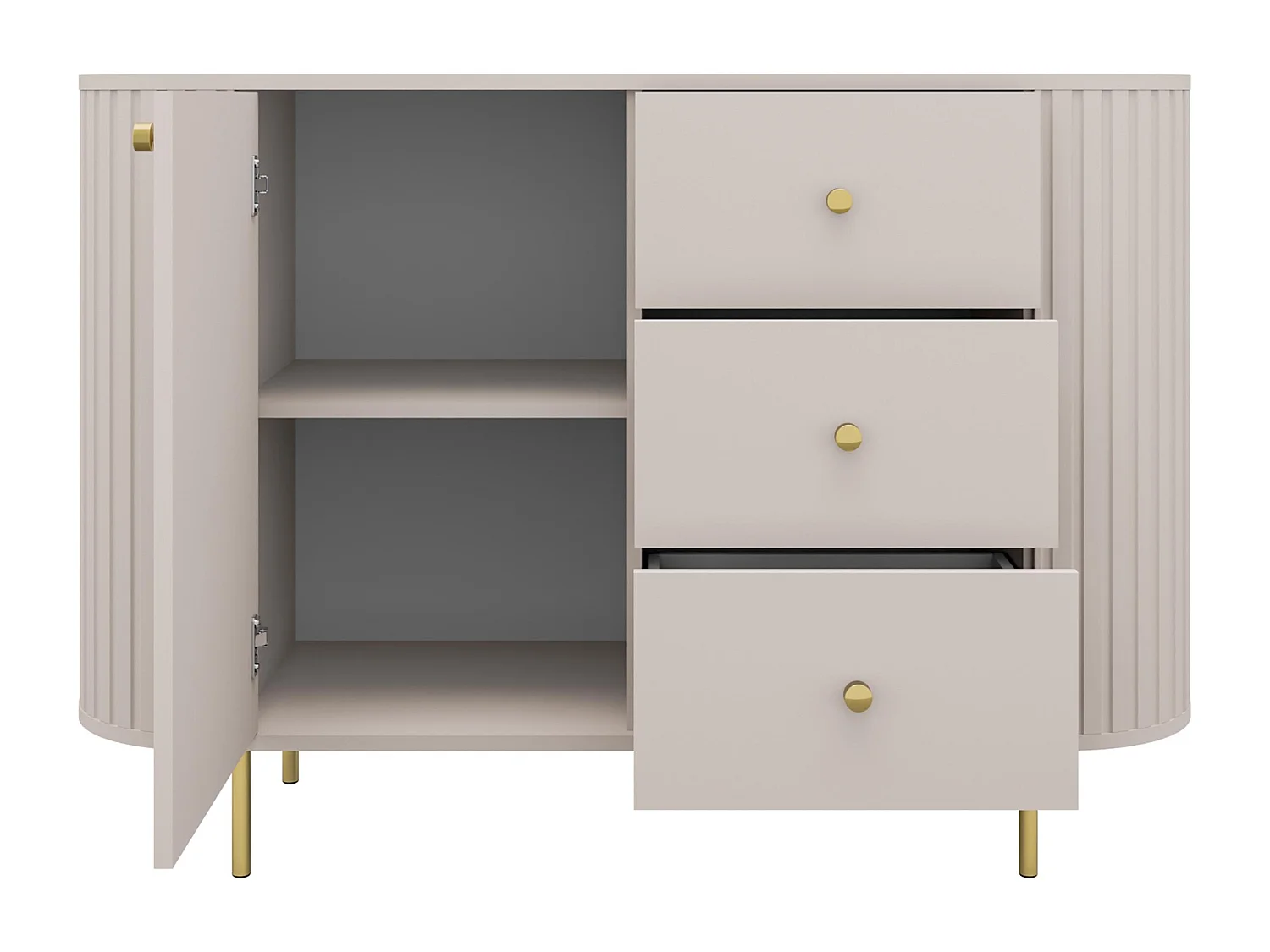 AX LIVING Commode Halay beige 1 porte 3 tiroirs façade rainurée 123 cm
