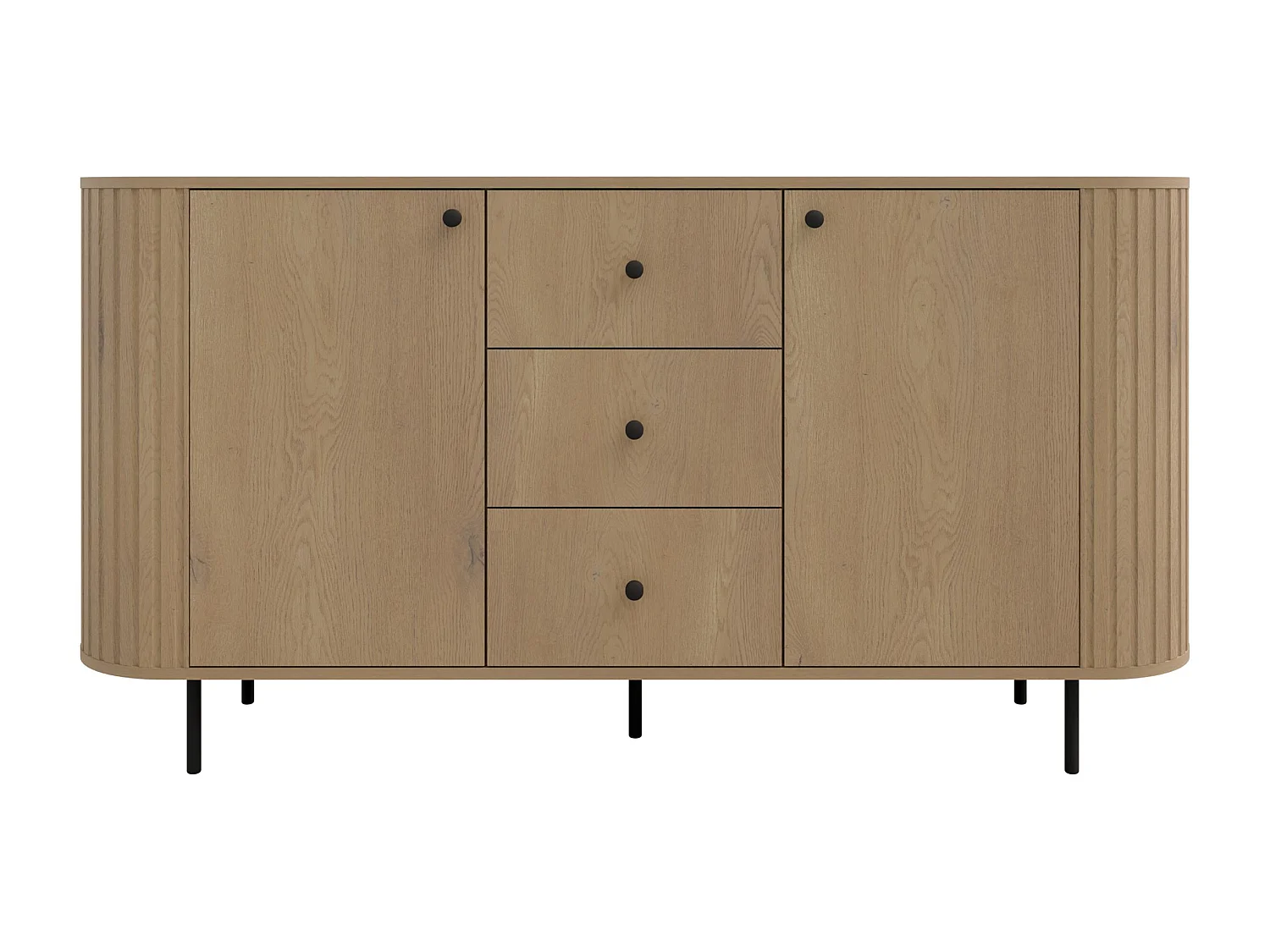 AX LIVING Commode Halay chêne Cremona 2 portes 3 tiroirs façade rainurée 165 cm