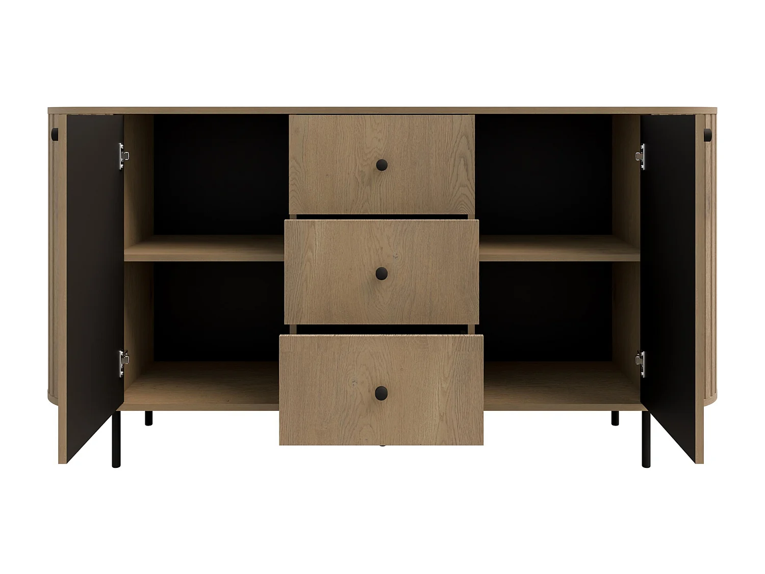 AX LIVING Commode Halay chêne Cremona 2 portes 3 tiroirs façade rainurée 165 cm