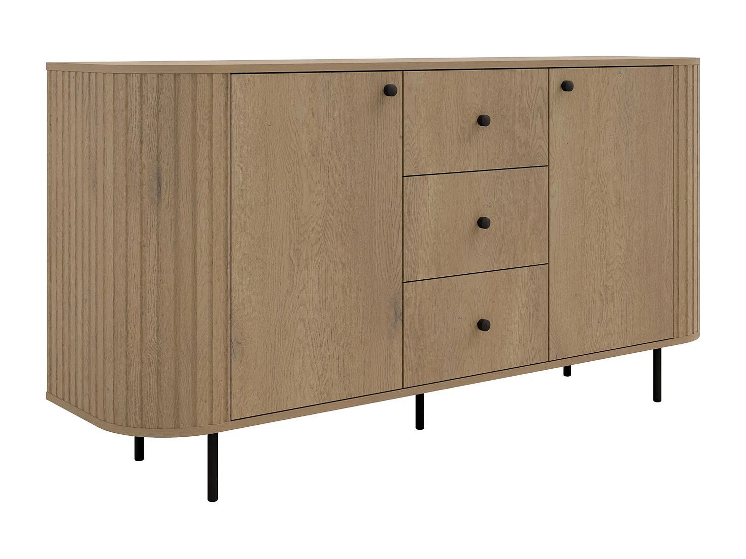 AX LIVING Commode Halay chêne Cremona 2 portes 3 tiroirs façade rainurée 165 cm