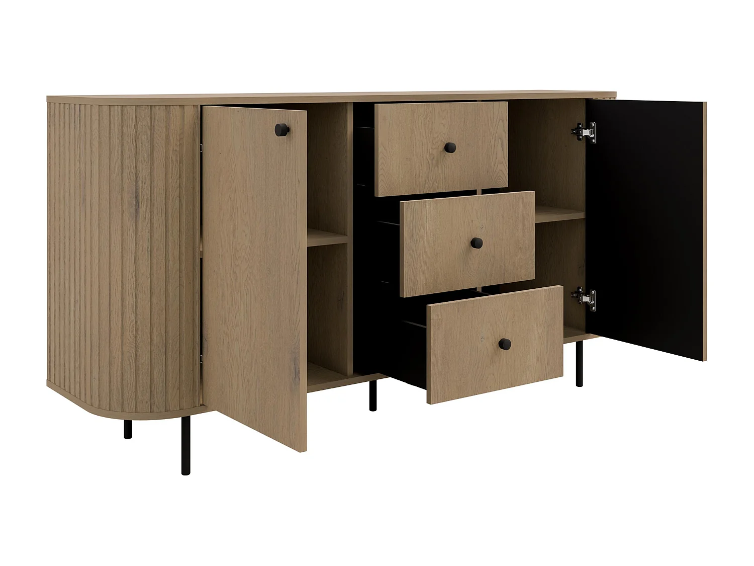 AX LIVING Commode Halay chêne Cremona 2 portes 3 tiroirs façade rainurée 165 cm