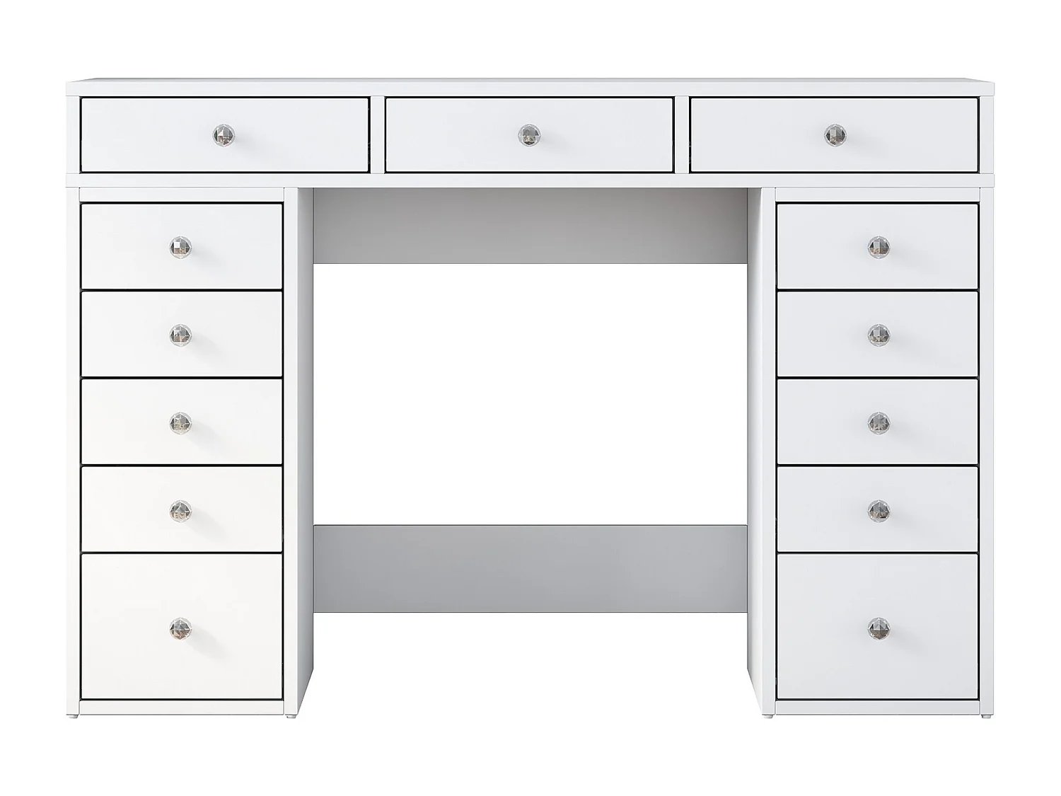 Weiße Holz-Frisiertisch "Sena" 120x44x82 cm mit 13 integrierten Schubladen, elegantes und praktisches Design