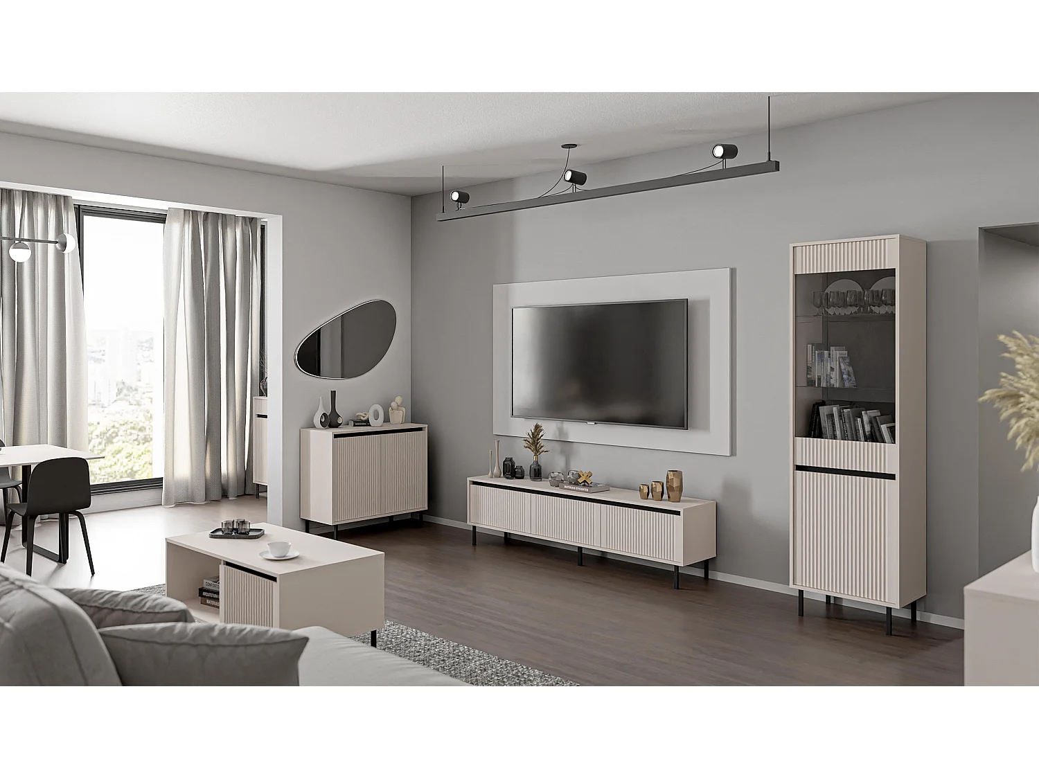 AX LIVING Buffet BODRUM 2 portes 100 cm beige sable