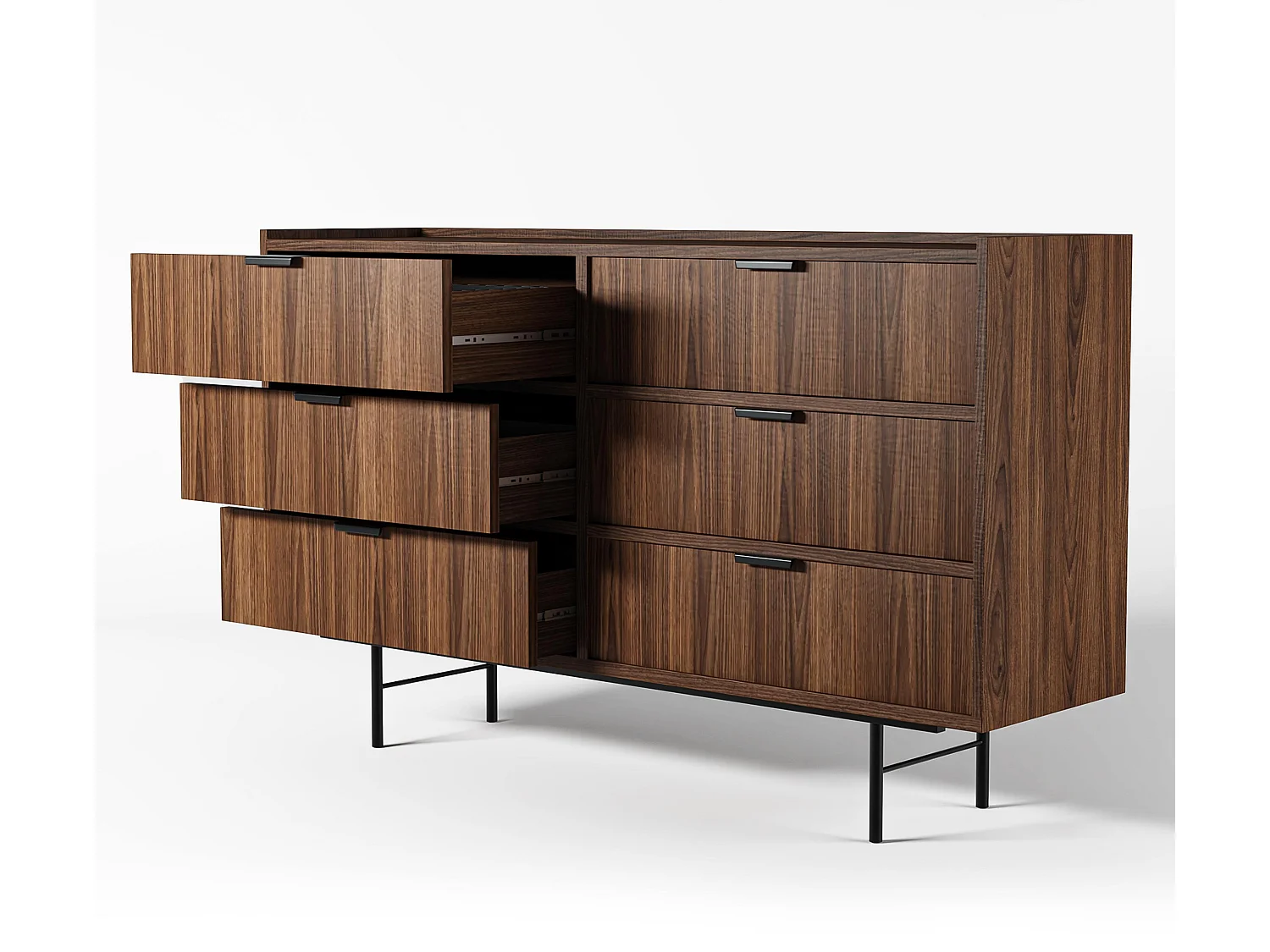 AX LIVING Nordiva Commode 150 cm avec tiroir Warmia Walnut bois moderne