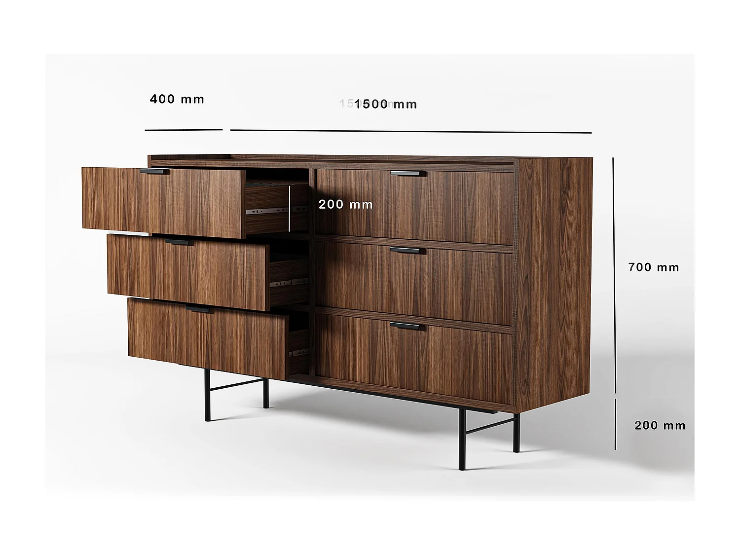 AX LIVING Nordiva Commode 150 cm avec tiroir Warmia Walnut bois moderne
