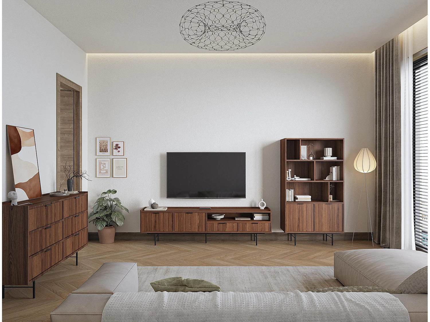 AX LIVING Nordiva Commode 150 cm avec tiroir Warmia Walnut bois moderne