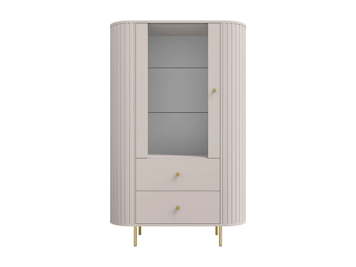 AX LIVING Vitrine Halay Beige, 1 Tür & 2 Schubladen Moderne Rillenstruktur, mit runden Kanten