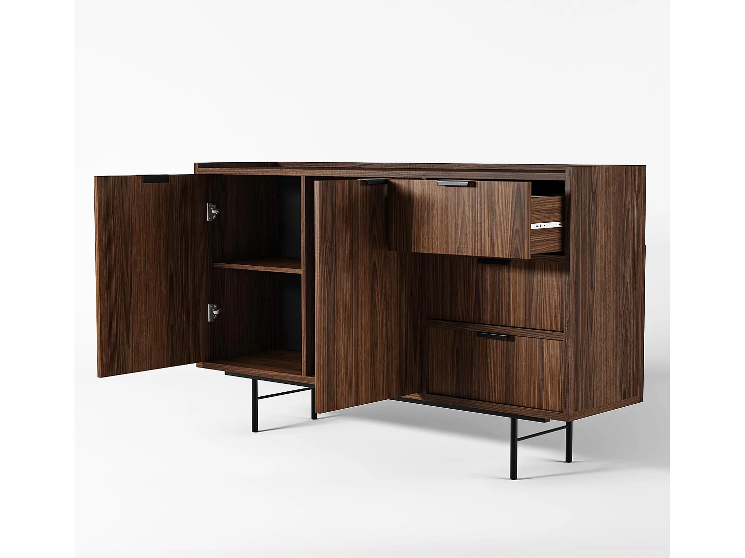 AX LIVING Nordiva Buffet 150 cm avec tiroir Warmia Walnut bois