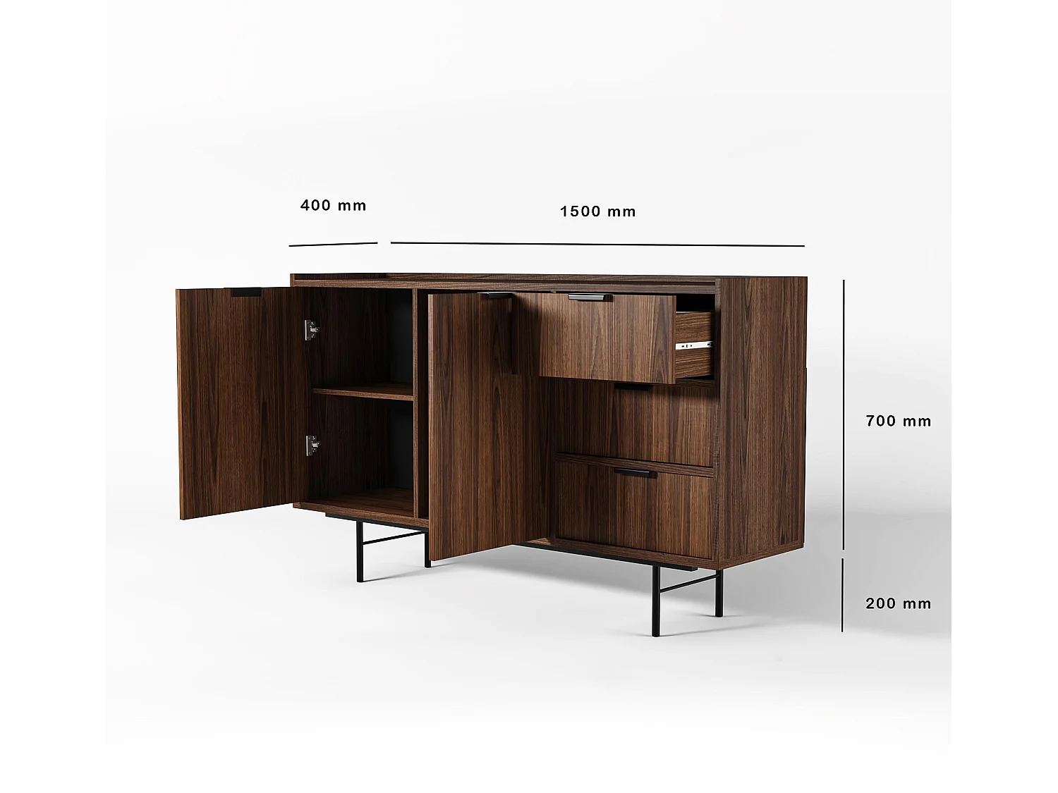 AX LIVING Nordiva Buffet 150 cm avec tiroir Warmia Walnut bois