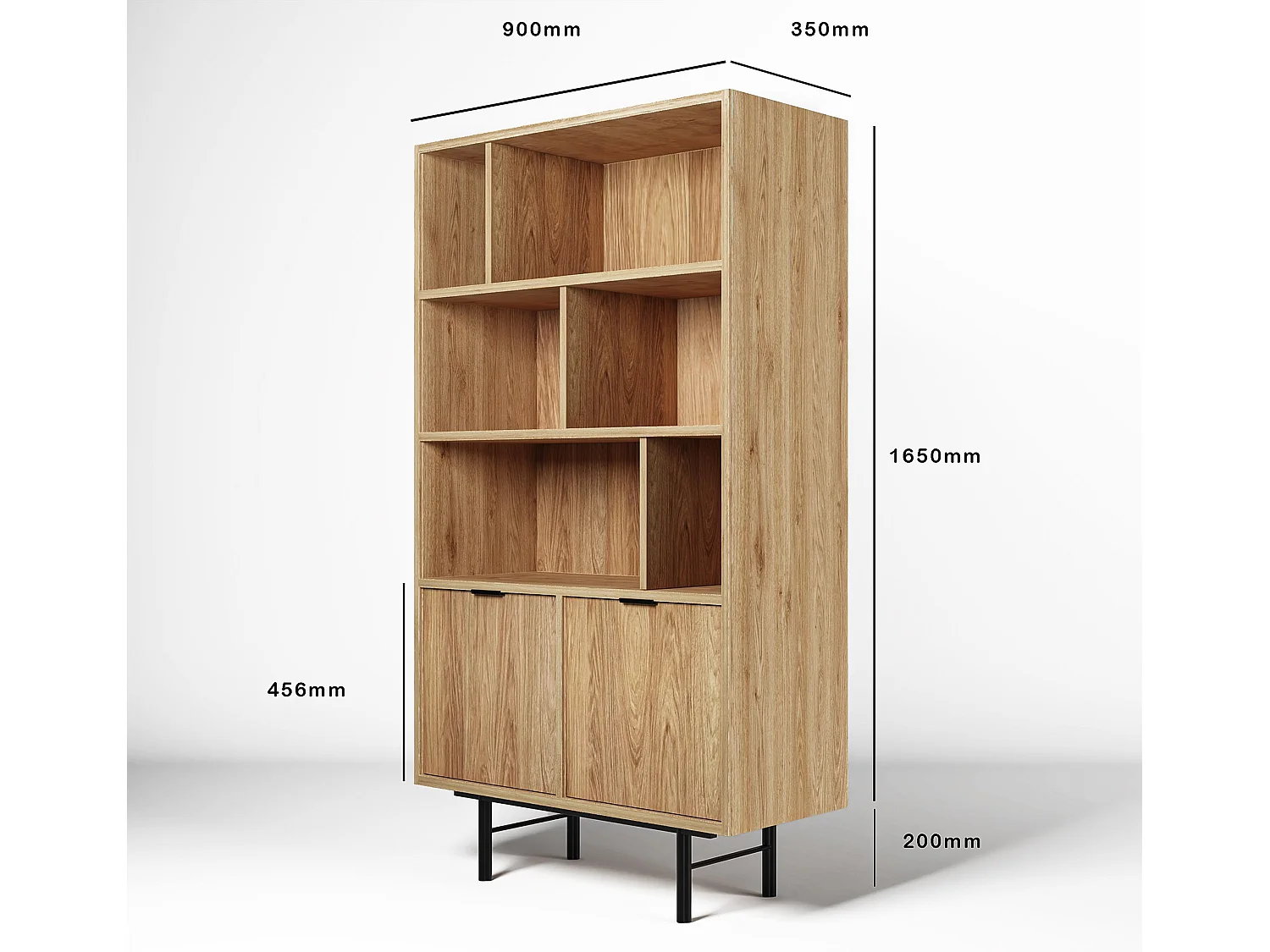 AX LIVING Nordiva Holz Bücherregal 90 cm Hikora Natur Regal Modern
