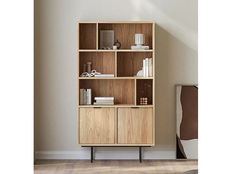 AX LIVING Nordiva Holz Bücherregal 90 cm Hikora Natur Regal Modern