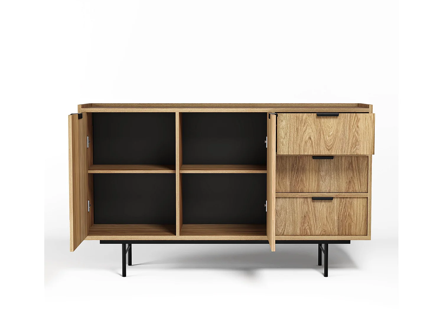 AX LIVING Nordiva Buffet 150 cm avec tiroir Hikora Natur bois