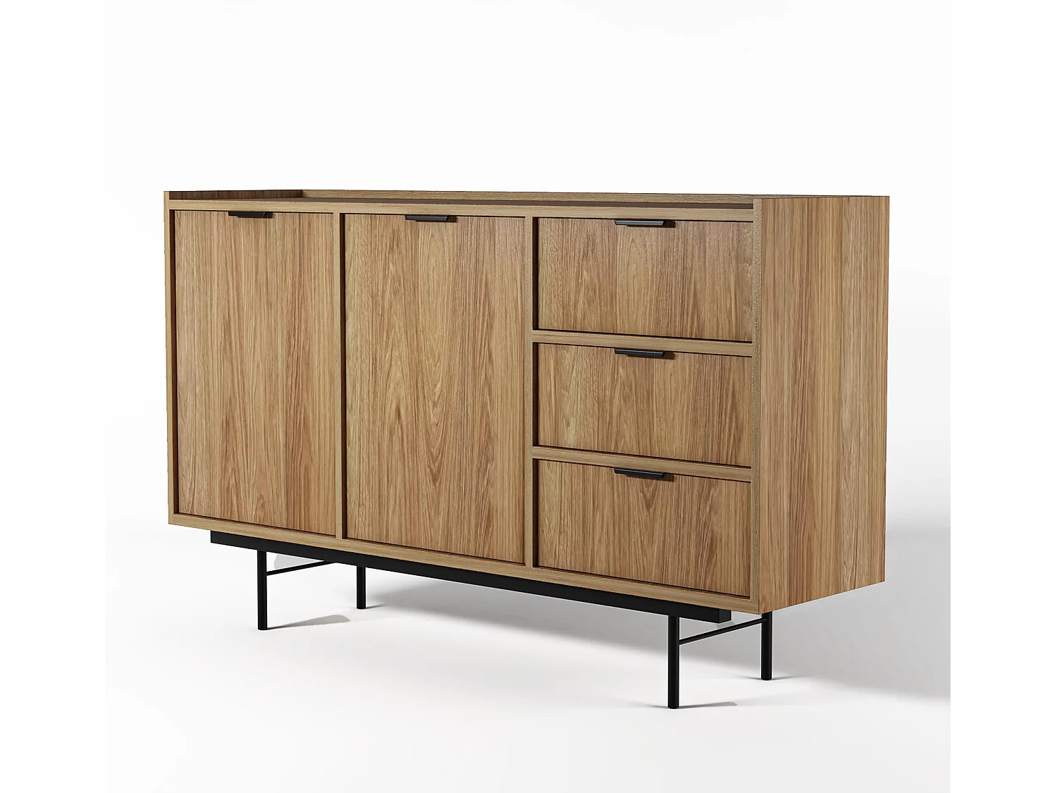 AX LIVING Nordiva Buffet 150 cm avec tiroir Hikora Natur bois