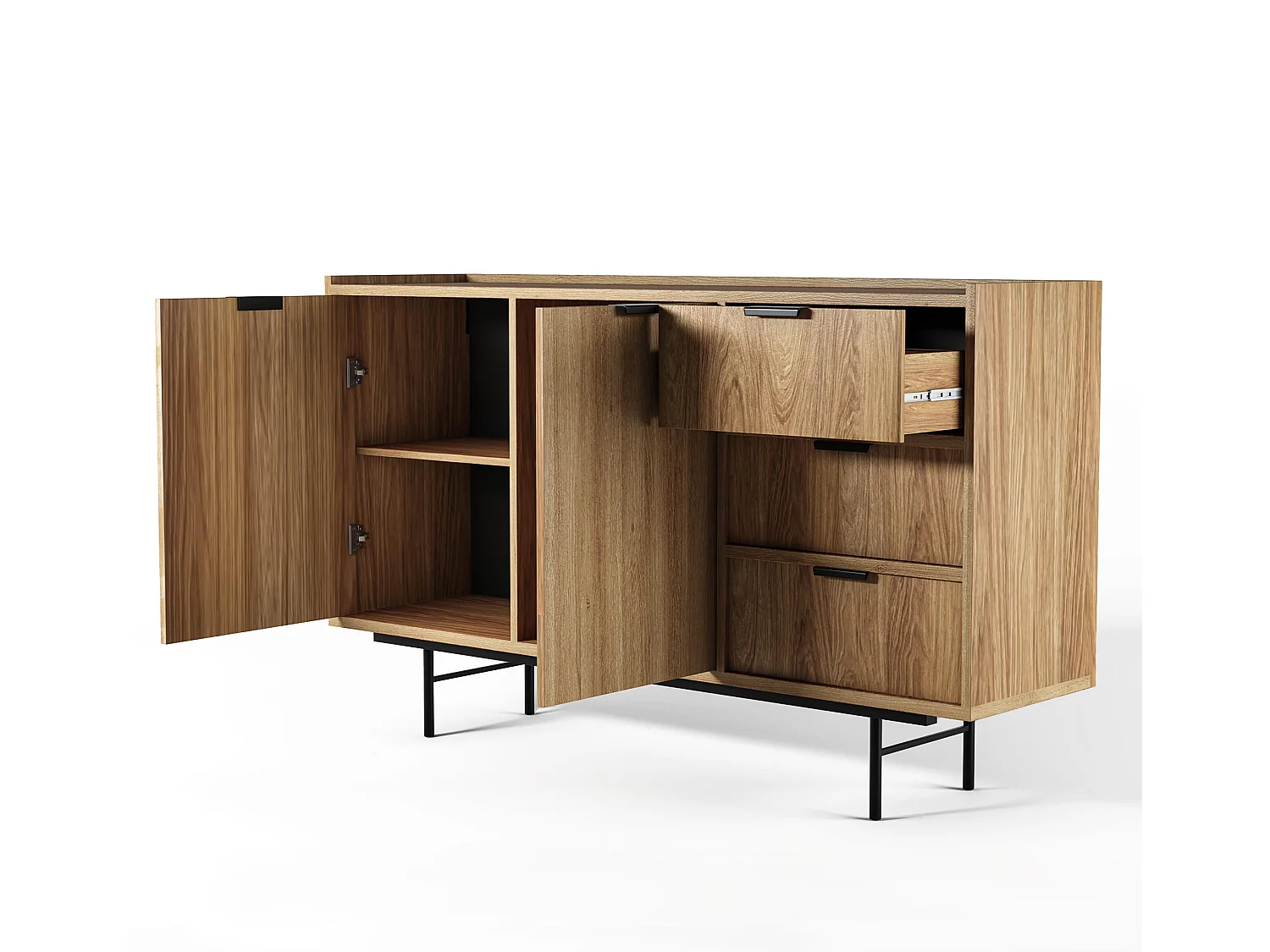 AX LIVING Nordiva Buffet 150 cm avec tiroir Hikora Natur bois