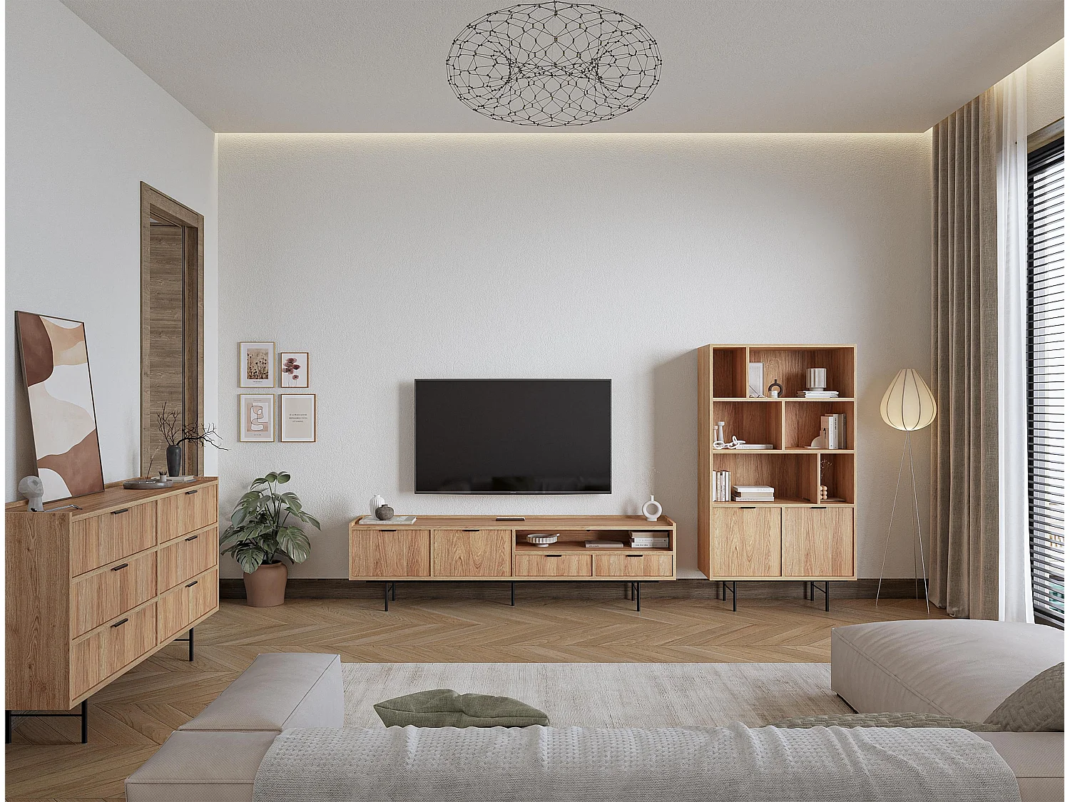 AX LIVING Nordiva Buffet 150 cm avec tiroir Hikora Natur bois