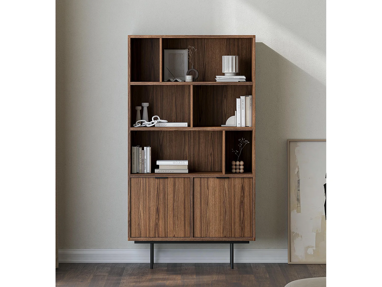 AX LIVING Nordiva Holz Bücherregal 90 cm Warmia Walnut Modern Regal