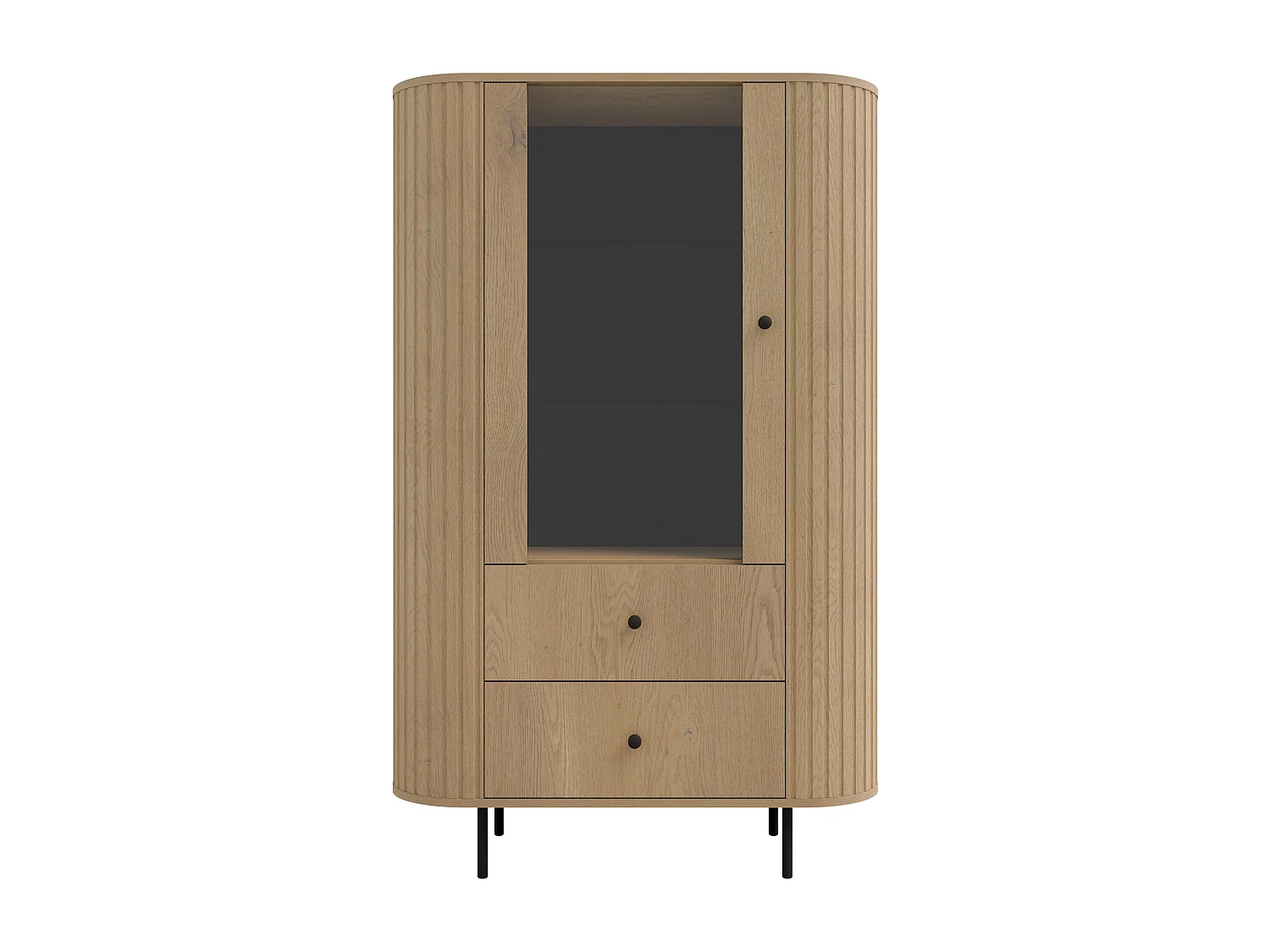 AX LIVING Vitrine Halay Eiche Cremona, 1 Tür & 2 Schubladen Moderne Rillenstruktur, mit runden Kanten