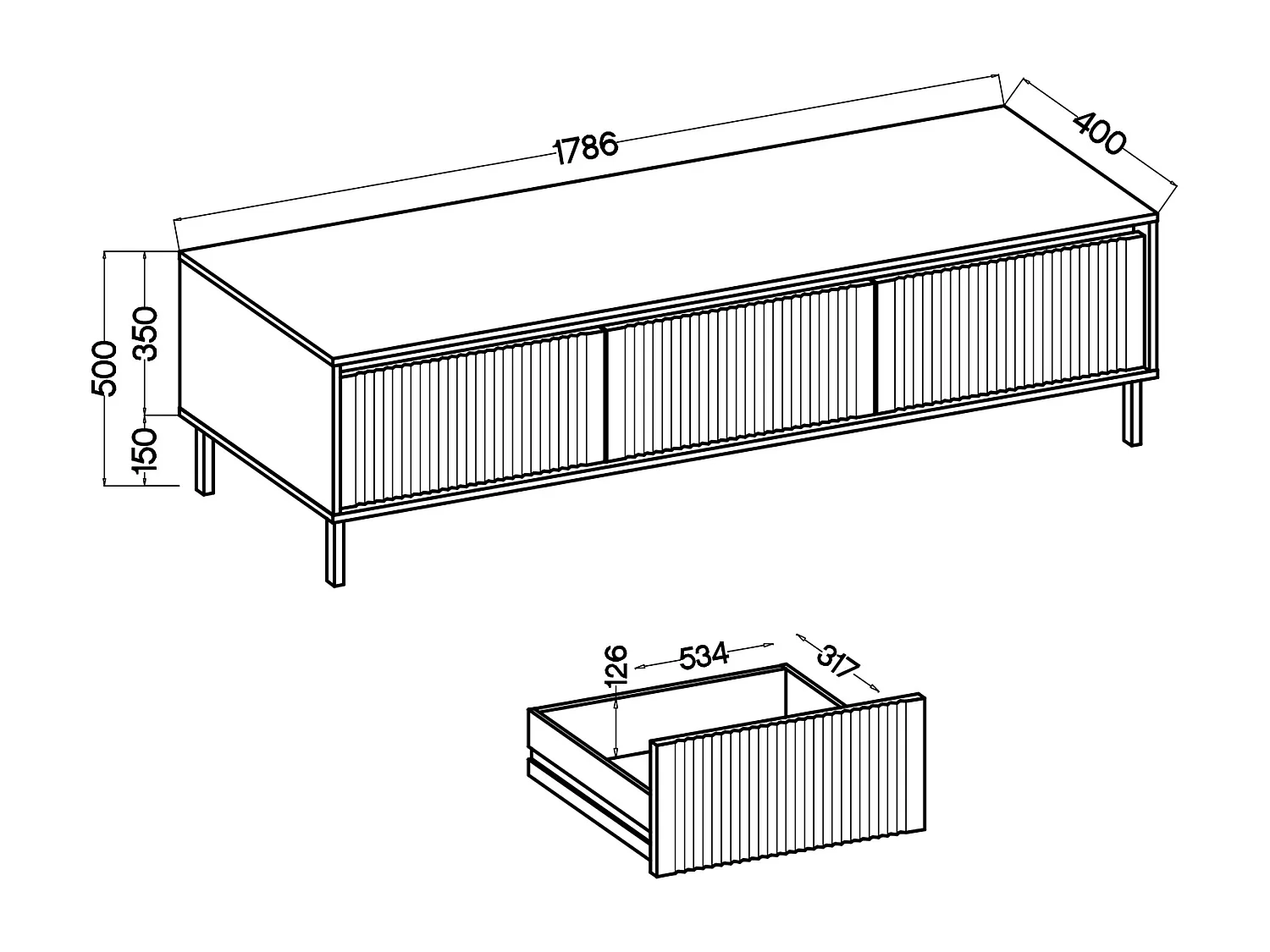 AX LIVING TV-Lowboard BODRUM RTV-Schrank 3 Schubladen 178 cm Eiche Evoke