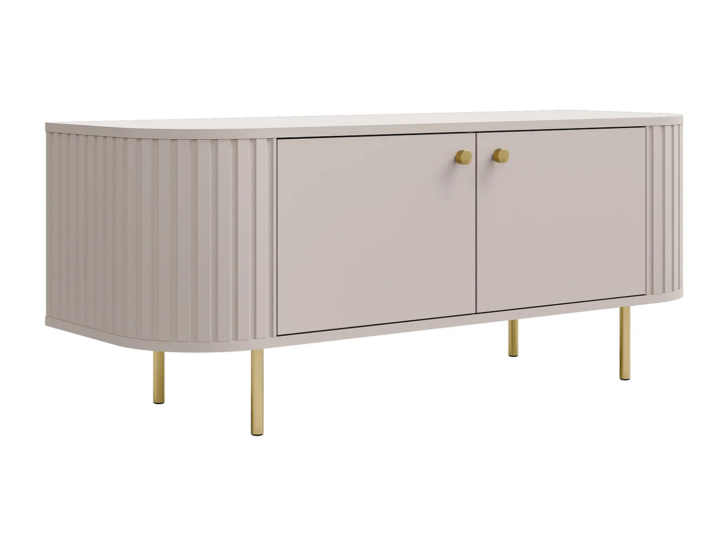 AX LIVING TV-Schrank Halay Beige, 2 Türen Moderne Rillenstruktur 123 cm, mit runden Kanten