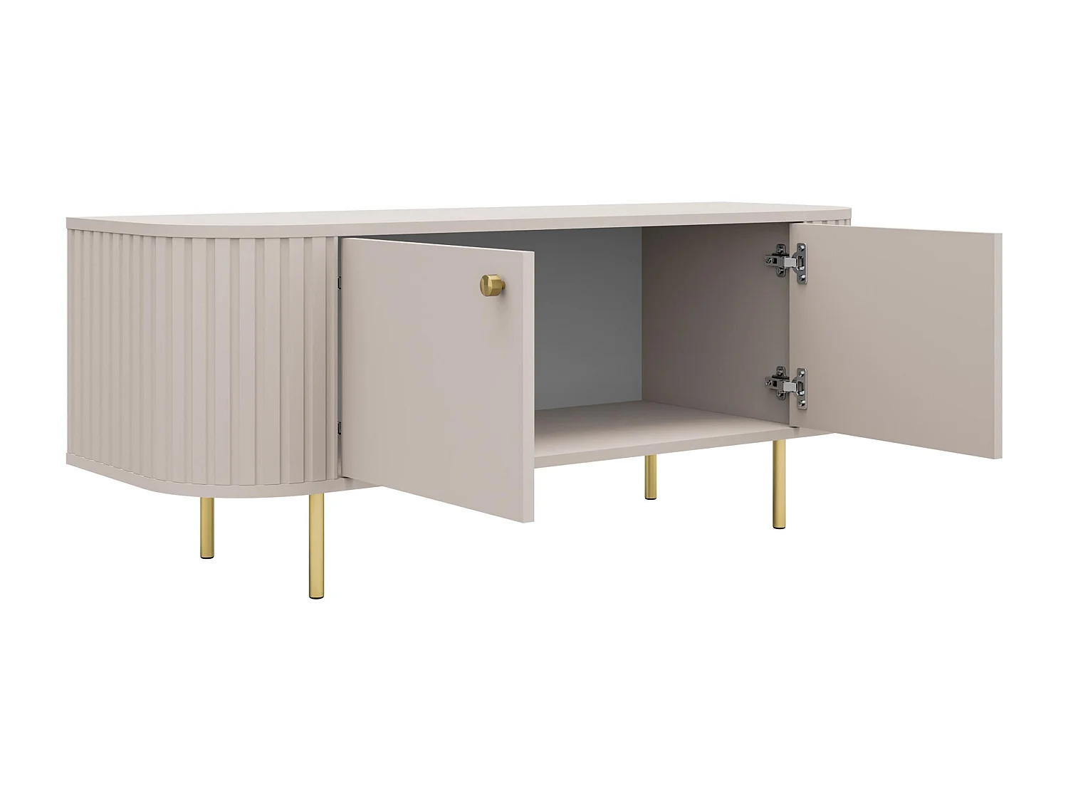 AX LIVING TV-Schrank Halay Beige, 2 Türen Moderne Rillenstruktur 123 cm, mit runden Kanten