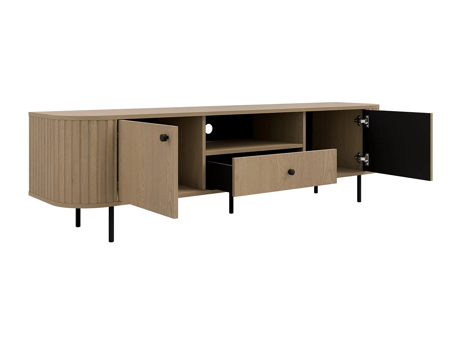 AX LIVING TV-Schrank Halay Eiche Cremona, 2 Türen & 1 Schublade Moderne Rillenstruktur 180,6 cm