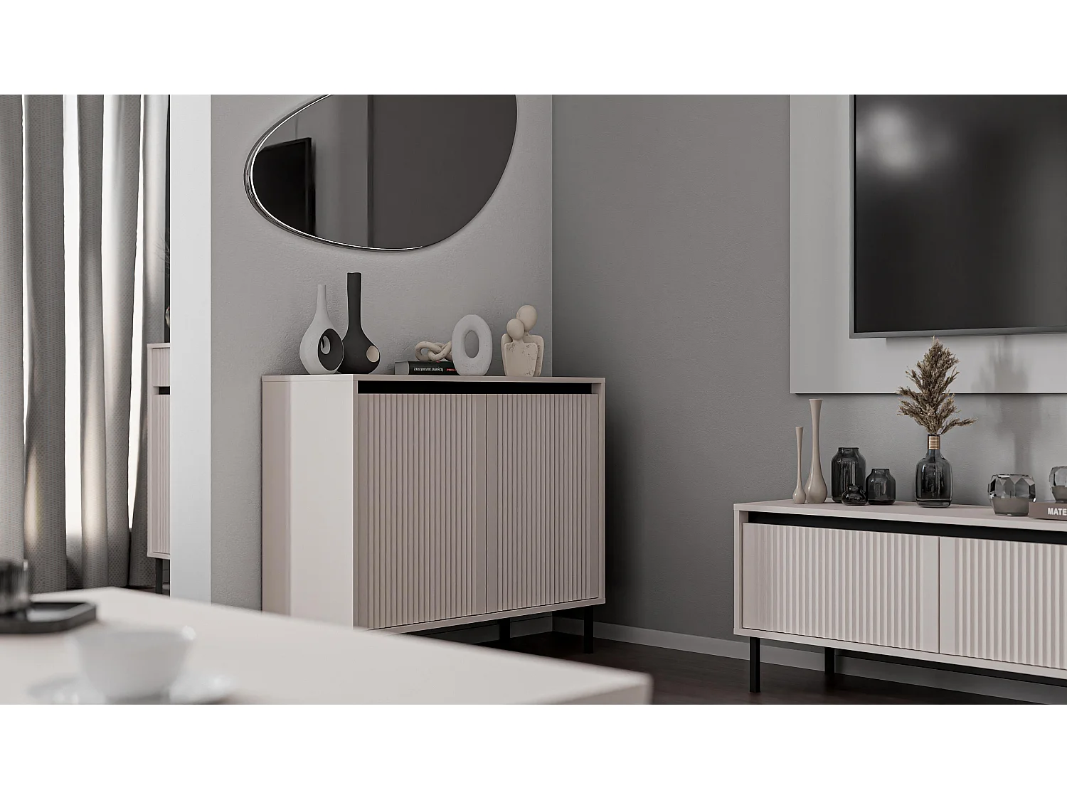 AX LIVING TV-Lowboard BODRUM RTV-Schrank 2 Schubladen 140 cm Sandbeige