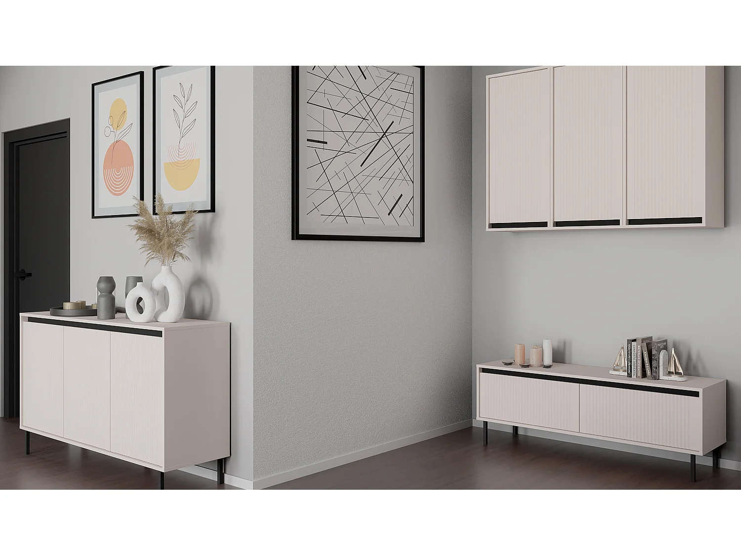 AX LIVING TV-Lowboard BODRUM RTV-Schrank 2 Schubladen 140 cm Sandbeige