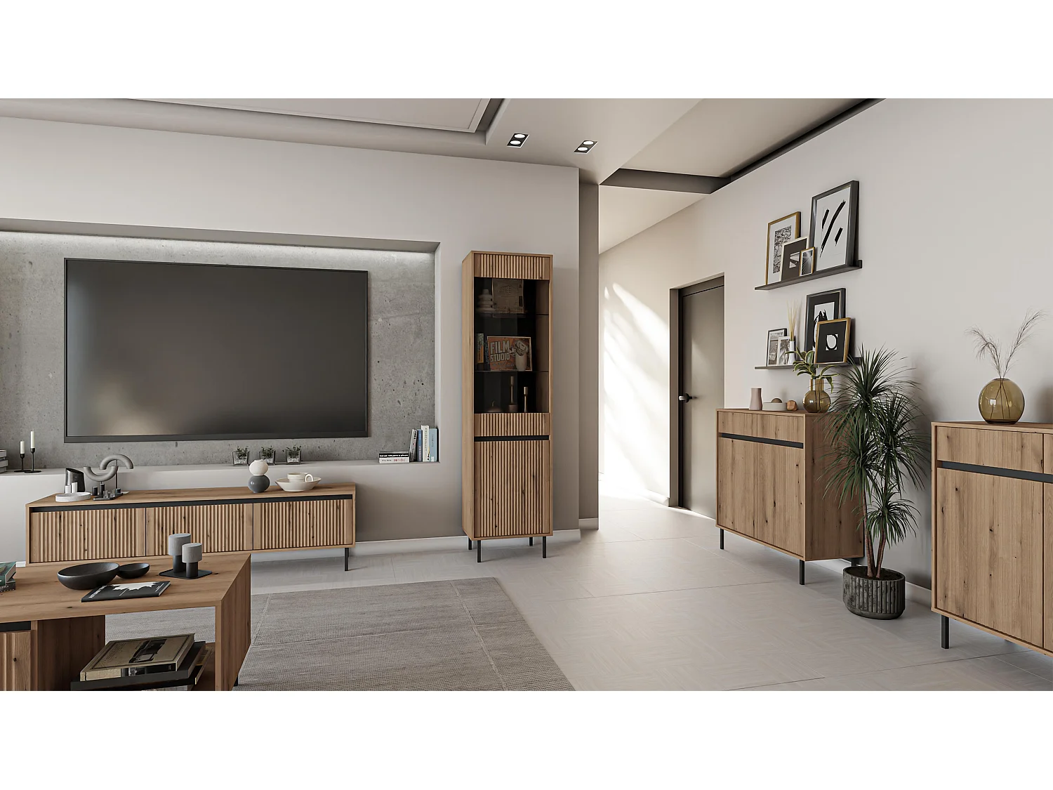 AX LIVING TV-Lowboard BODRUM RTV-Schrank 2 Schubladen 178 cm Eiche Evoke