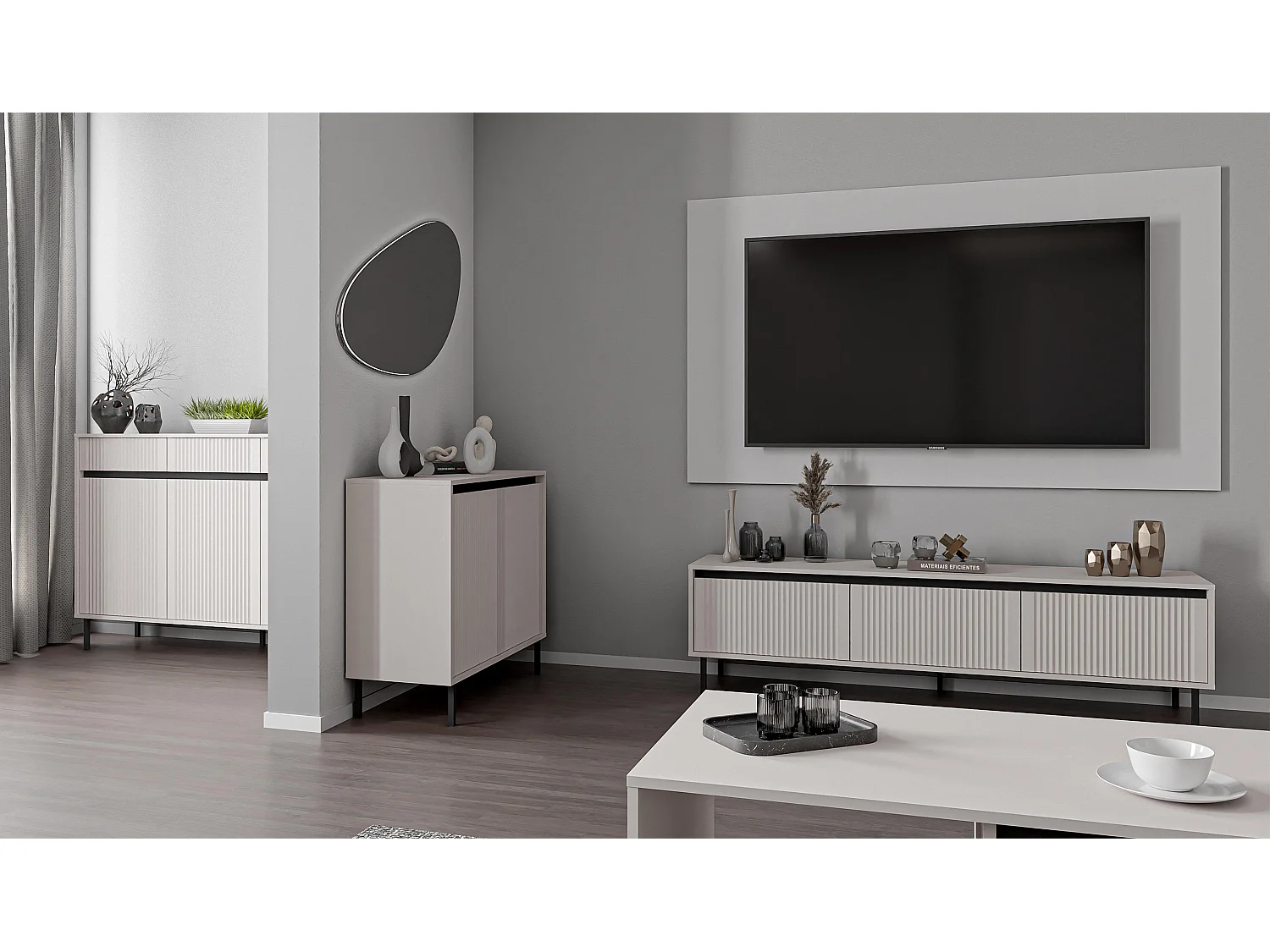 AX LIVING TV-Lowboard BODRUM RTV-Schrank 3 Schubladen 178 cm Sandbeige