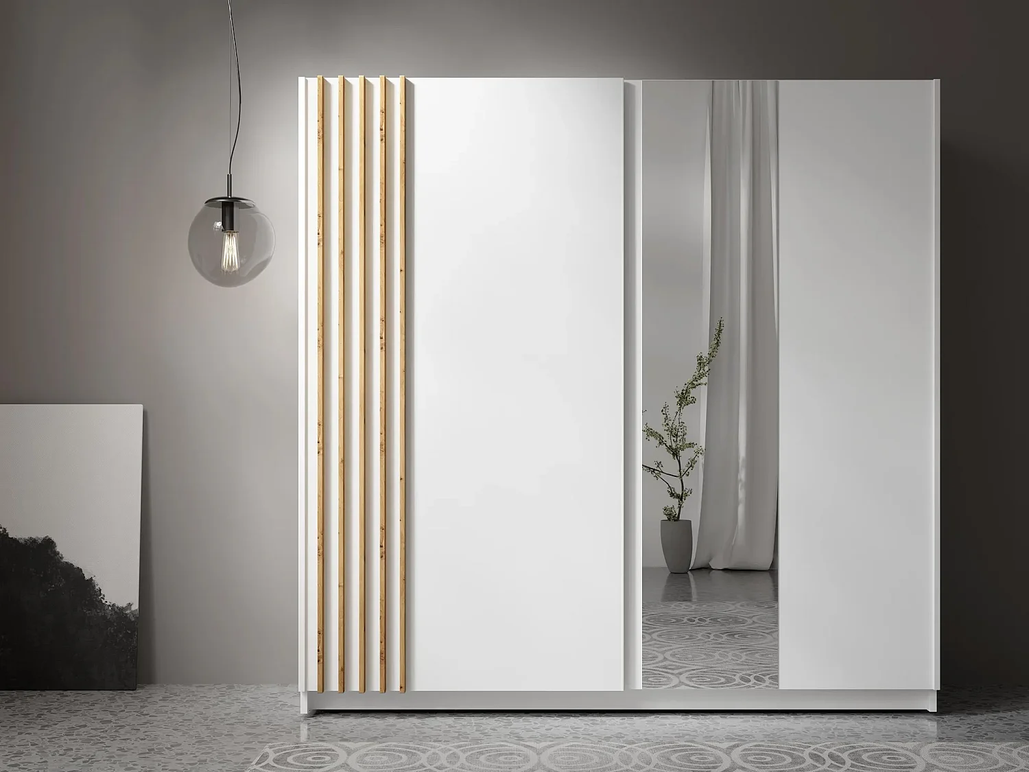 AX LIVING Kledingkast Beralto wit met spiegel 200 cm lamellen