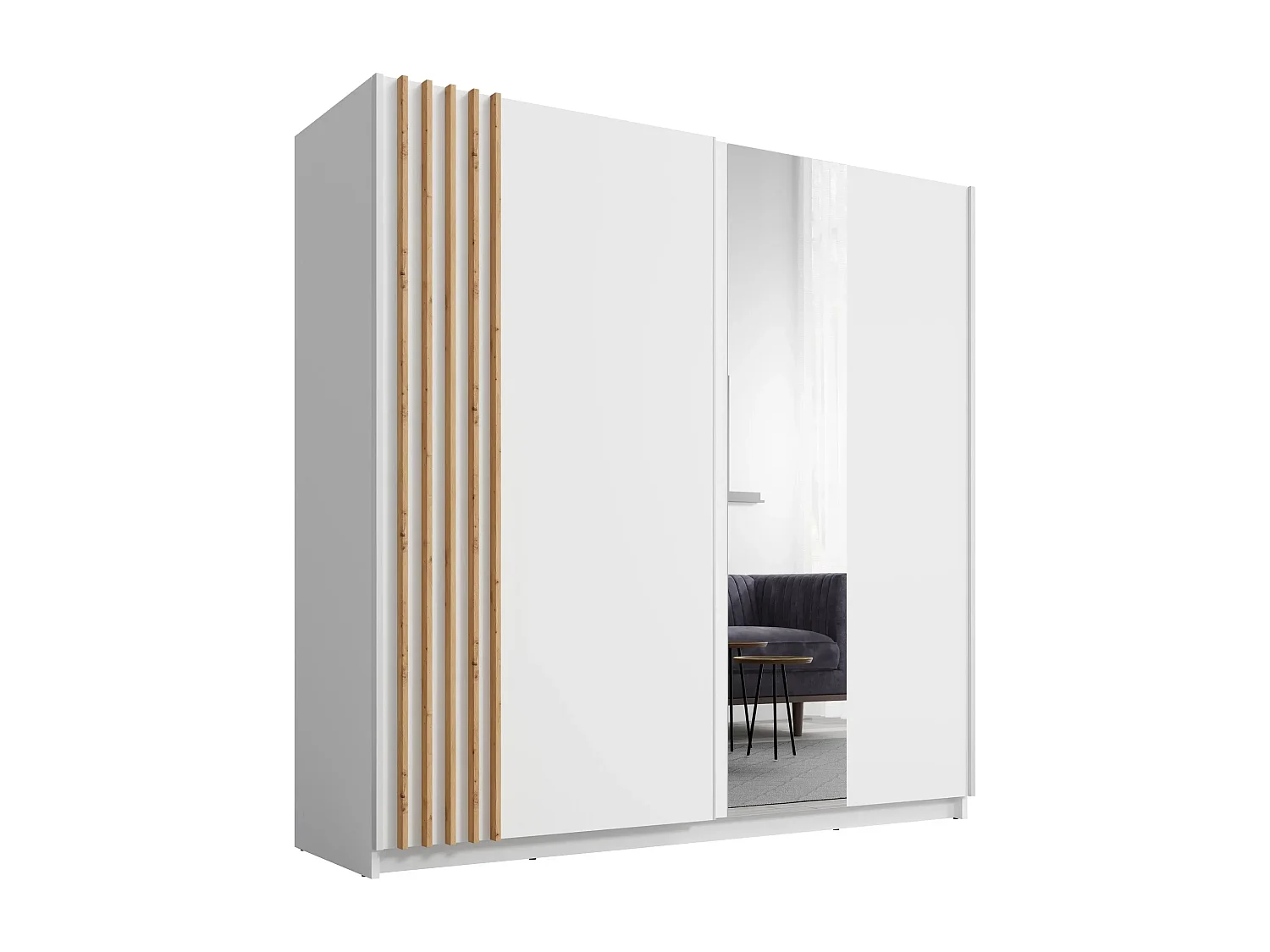 AX LIVING Kledingkast Beralto wit met spiegel 200 cm lamellen