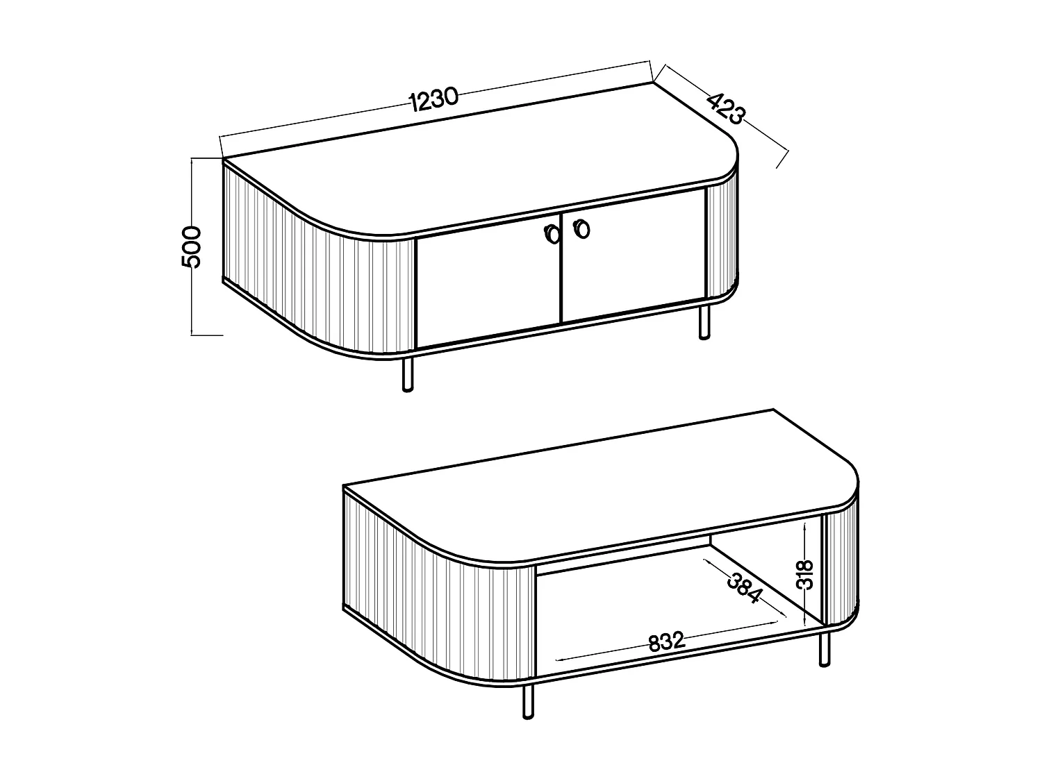 AX LIVING TV-Schrank Halay Eiche Cremona, 2 Türen Moderne Rillenstruktur 123 cm, mit runden Kanten