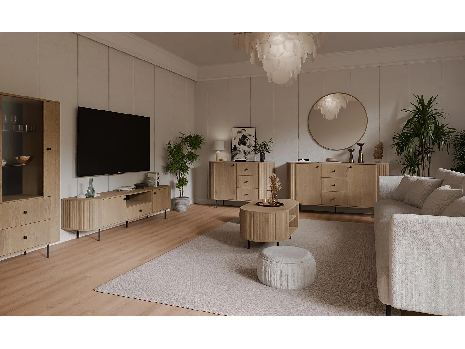 AX LIVING TV-Schrank Halay Eiche Cremona, 2 Türen Moderne Rillenstruktur 123 cm, mit runden Kanten